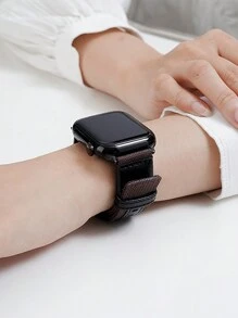 [棕色] 運動型紳士尼龍智慧手錶錶帶，七彩塊狀設計適用於Apple手錶 38mm/40mm/41mm/42mm/44mm/45mm/49mm - 棕色+黑色 - 查看 1