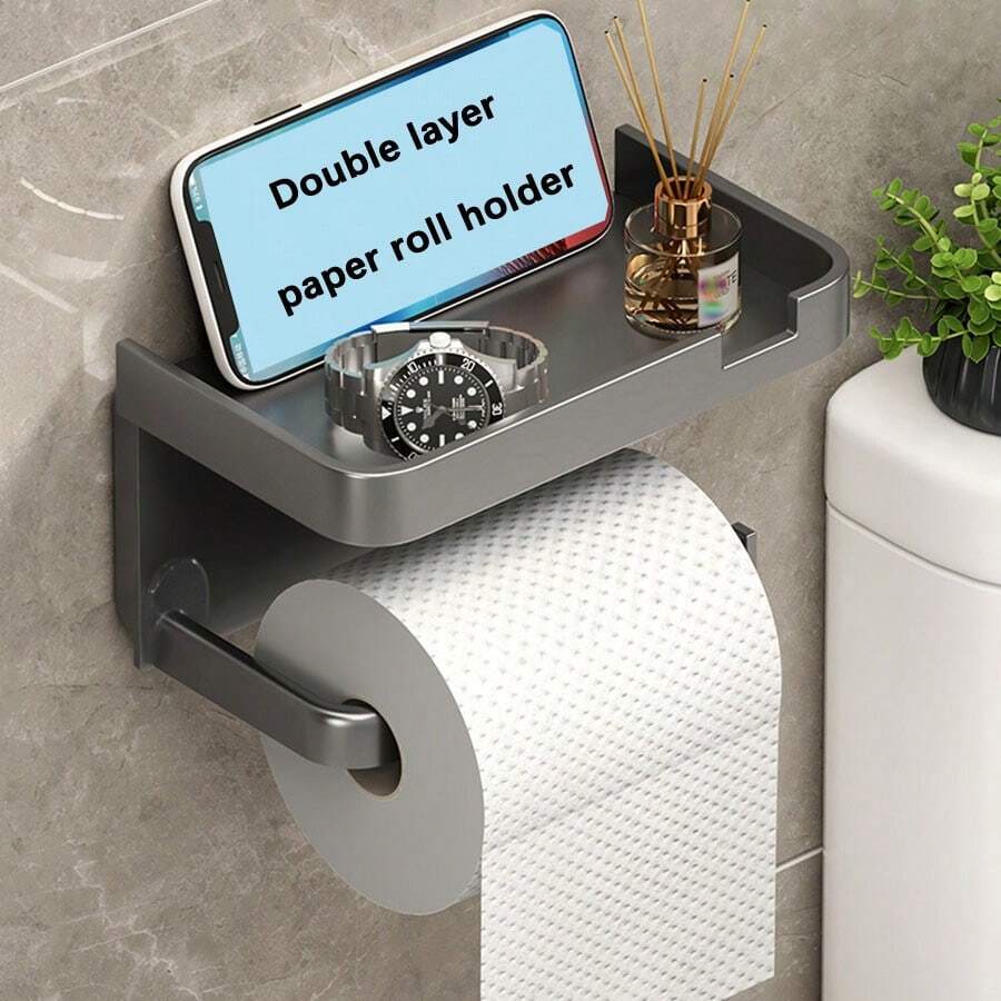 1pc Multifunctional Plastic Storage Rack, Simple White/Light Gray/Black Tissue Holder For Bathroom, Home Use - Light Grey - View 1