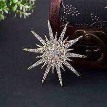 1pc Six-Pointed Star Cubic Zirconia Decor Unisex Brooch With Anti-Lost Buckle - Gold - View 2