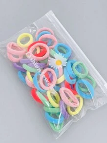 100入組隨機顏色高彈性兒童髮帶,不傷頭髮,適用於日常裝飾和佩戴 - 彩色 - 查看 9