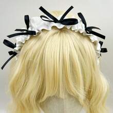 1件女式白色寬褶髮帶蝴蝶結洛麗塔頭帶甜美淑女日式髮飾適合日常外出 - 白色 - 查看 1