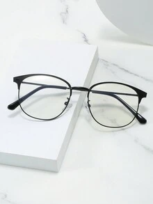 1 件/金属经典款圆形全框轻便眼镜，配有复古眉架和处方镜片，男女通用时尚眼镜 - 黑色 - 查看 3