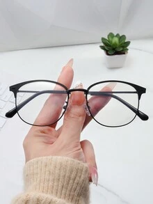 1 件/金属经典款圆形全框轻便眼镜，配有复古眉架和处方镜片，男女通用时尚眼镜 - 黑色 - 查看 2