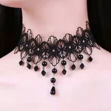 1 件黑色蕾絲鎖骨鏈項鍊哥德式領項圈項鍊禮品配件 - 黑色 - 查看 4