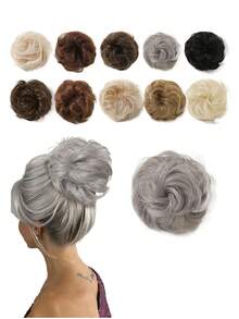 灰色側夾夾式亂捲丸子頭補髮束綁,適用於女士蓬鬆高髻,自然百搭,可調節的風格,方便上手的發套器材,髮髻配件 - 灰色 - 查看 5