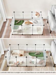 SONGMICS Recinto per Animali con Fondo, Recinzione per Animali di Piccola Taglia, Gabbia in Plastica da Interno per Criceti Conigli Ricci Porcellini d'India, 125 x 63 x 42 cm, Bianco