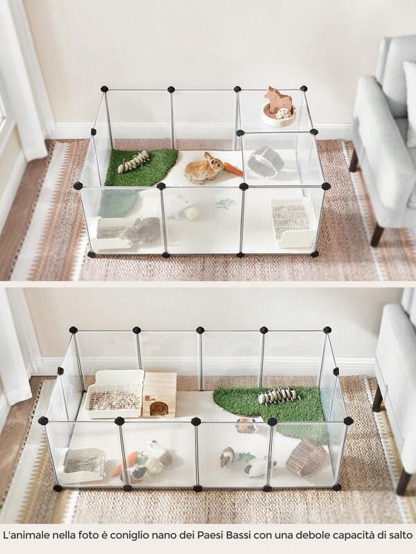 SONGMICS Recinto per Animali con Fondo, Recinzione per Animali di Piccola Taglia, Gabbia in Plastica da Interno per Criceti Conigli Ricci Porcellini d'India, 125 x 63 x 42 cm, Bianco