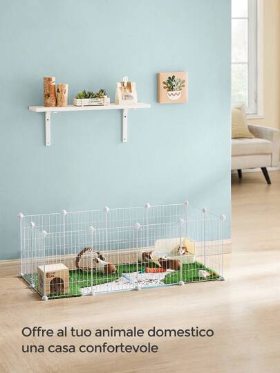 SONGMICS Recinto per Animali di Piccola Taglia, Recinzione Personalizzabile per Criceti, Conigli, Rete in Metello, Include Martelletto e Fascette, per Uso Interno, Blanco