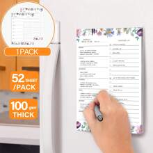 每周膳食计划磁性冰箱菜单记事本，带可撕页和购物清单，适用于学校、厨房、办公用品，教师节礼物，母亲节礼物 - 紫色 - 查看 6