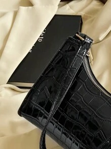 1入女孩時尚流行小方包,柔軟質感的腋下手機包,輕量級pu皮革休閒包 - 黑色 - 查看 3