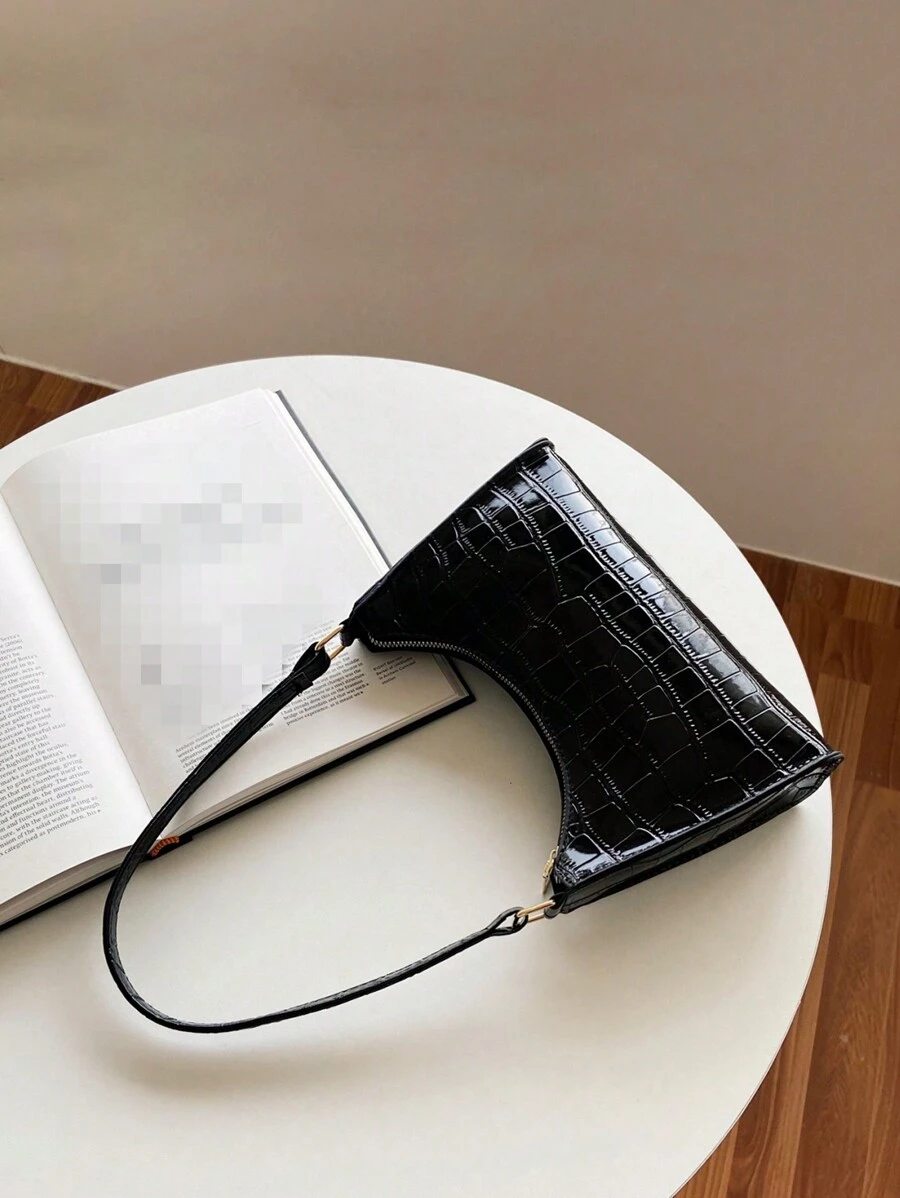 1入女孩時尚流行小方包,柔軟質感的腋下手機包,輕量級pu皮革休閒包 - 黑色 - 查看 1