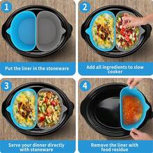 升級版慢燉鍋分隔墊適用於6夸脫緩燉鍋,可重複使用並防漏三明治式矽膠分隔墊,適用於6夸脫鍋器的洗碗機安全烹飪墊 - 杏色 - 查看 10