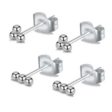 4入組g23鈦制小球耳環,低過敏穿孔耳針式耳環,簡約風格,精緻的植入級珠寶,適用於耳朵敏感的男性和女性 - 銀色 - 查看 15