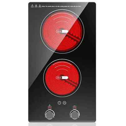 Electric Cooktop 2 Burner,110V Electric Stove Top Double Burners With Knob Control, 9 Power Levels, Kids Lock & Timer, Hot Surface Indicator, Overheat Protection,12 Inch Built-In Radiant Double Induction Cooktop