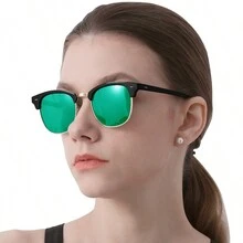 1 件鏡面綠色女式時尚復古方形偏光太陽眼鏡適合戶外駕駛釣魚旅行裝飾豪華品牌設計師 Uv400 防紫外線防眩光眼鏡 - 綠色 - 查看 9