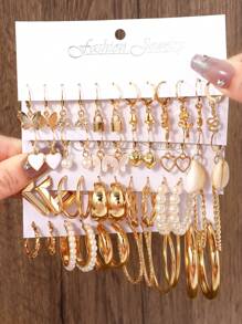 Bộ 36 chiếc khuyên tai khoen tròn hình chữ C đính ngọc trai giả dành cho nữ, thích hợp cho các buổi hẹn hò, kỳ nghỉ và làm quà tặng. - Vàng - Xem 16