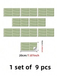 靈感來自瓷磚的實心顏色壁貼,10*20cm,9入組,綠色,可用於覆蓋或裝飾裂縫和刮痕,是家居卧室、客廳、廚房裝修和改造的理想選擇,可拆卸pvc自粘壁貼,diy裝飾效果 - 綠色 - 查看 7