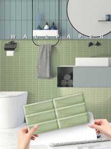 靈感來自瓷磚的實心顏色壁貼,10*20cm,9入組,綠色,可用於覆蓋或裝飾裂縫和刮痕,是家居卧室、客廳、廚房裝修和改造的理想選擇,可拆卸pvc自粘壁貼,diy裝飾效果 - 綠色 - 查看 1