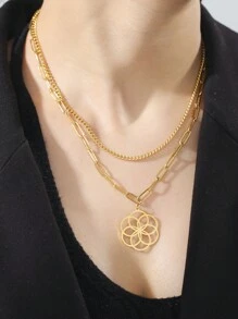 1條女士不銹鋼生命之花項鍊,的幾何曼陀羅雙層吊墜項鍊,男性守護護身符禮物 - 時尚系列 - 查看 1
