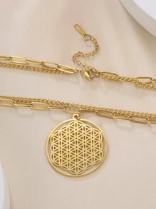 1條女士不銹鋼生命之花項鍊,的幾何曼陀羅雙層吊墜項鍊,男性守護護身符禮物 - 時尚系列 - 查看 8