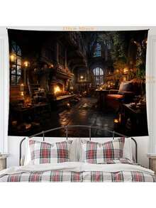 溫馨壁爐歐式客廳桃紅色天鵝絨背景沙發暖色調背景配光線明亮家庭客廳照片掛毯 - 客廳家居4 - 查看 4