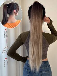 Cola de caballo de extensión que se sujeta con clip, degradado Ombre, extensión envolvente, cola de caballo larga y recta de 26 pulgadas, fibra resistente al calor sintética, peluca para mujeres y niñas para uso diario