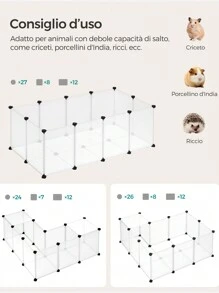 SONGMICS Recinto per Animali con Fondo, Recinzione per Animali di Piccola Taglia, Gabbia in Plastica da Interno per Criceti Conigli Ricci Porcellini d'India, 125 x 63 x 42 cm, Bianco