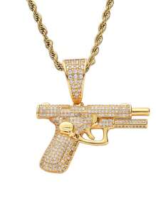 1個嘻哈風格立方刻花手槍吊墜項鍊,男性禮物 - 彩色 - 查看 9