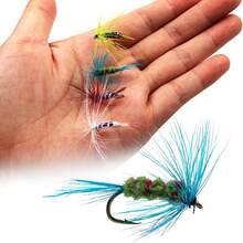 Sougayilang 12 件裝飛釣餌鮭魚飛蠅鱒魚乾飛蠅釣誘餌魚鉤 - 藍白色 - 查看 6