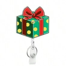 1入組可伸縮聖誕節徽章卷軸,帶有鱷魚旋轉夾的護士id名卡,可愛的聖誕老人雪人雪花房子聖誕禮物胸牌持有者,適用於護士學生 - 綠色 - 查看 1