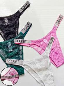 Kit 3 Rhinestone Thong Panties ''Love Secret'' - Assorted Colors - Nhiều màu - Xem 5