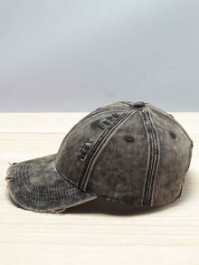 Vintage Style Washed Denim Ball Cap With Distressed Holes For Men And Women, Outdoor Casual Sports Couple Baseball Hat - Black - View 2