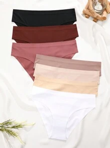 7入組女性實色基礎邊緣摺疊無縫三角褲 - 彩色 - 查看 3