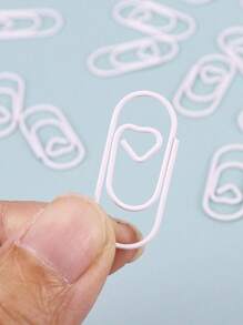 50pcs White Heart Shaped Paper Clips, Simple Multi-Purpose Anti-Skid Clips, Ideal For Office, Student Use - White - View 1