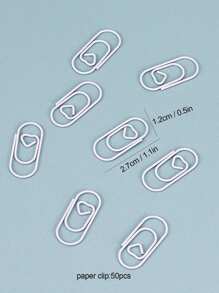 50pcs White Heart Shaped Paper Clips, Simple Multi-Purpose Anti-Skid Clips, Ideal For Office, Student Use - White - View 5