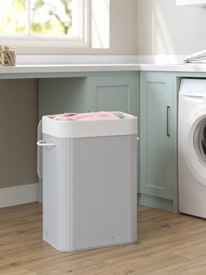 SONGMICS Cesto portabiancheria con coperchio, 72L, pieghevole, con borsa rimovibile lavabile, maniglie, per lavanderia, camera da letto, Grigio, Ritorno a Scuola