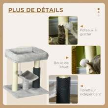 PawHut Small Cat Tree for Indoor Cats, Cat Scratching Post with Bed, Self Groomer, Toy - Grey - Gris - Voir 6