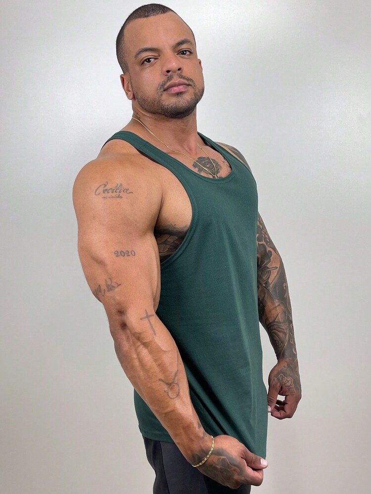 Men Tank Tops - Army Green - View 7