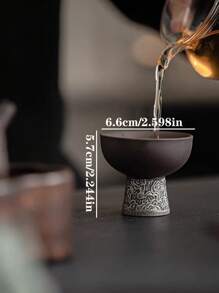 1 件圓口高腳茶杯,日本 Kujaku Shouyun 圖案粗陶杯,復古手工鍍銀茶杯適合客廳、茶店和家居生活 - 古銅色 - 查看 2