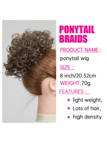 8英寸65克合成亂糟糟海浪卷髮鬆散髮髻髮片,女士用彈性拉繩包覆 - 亞麻棕 - 查看 3