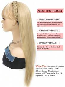 頭帶假髮長直合成半假髮20英寸頭帶部分假髮金色辮子頭箍髮片夾式髮延擴展頂部髮片,適用於女性 - 間色 - 查看 3