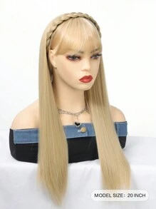 頭帶假髮長直合成半假髮20英寸頭帶部分假髮金色辮子頭箍髮片夾式髮延擴展頂部髮片,適用於女性 - 間色 - 查看 2