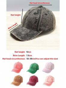 Vintage Style Washed Denim Ball Cap With Distressed Holes For Men And Women, Outdoor Casual Sports Couple Baseball Hat - Black - View 5