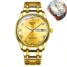 1入deblve全新品牌男士中空鑽石切割石英手錶,防水& 發光&不鏽鋼手帶,帶日曆顯示,時尚手錶,適用於生日和節日禮物 - 白色 - 查看 3