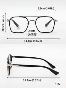 1 件男女通用多边形双桥眼镜 - 黑色 - 查看 7