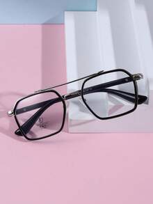 1 件男女通用多边形双桥眼镜 - 黑色 - 查看 5