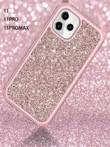Sequins Pink 360 Degree Full Coverage Three-Proof Flash Powder Hollow Out Phone Case Compatible With Apple - Rose Gold - View 5