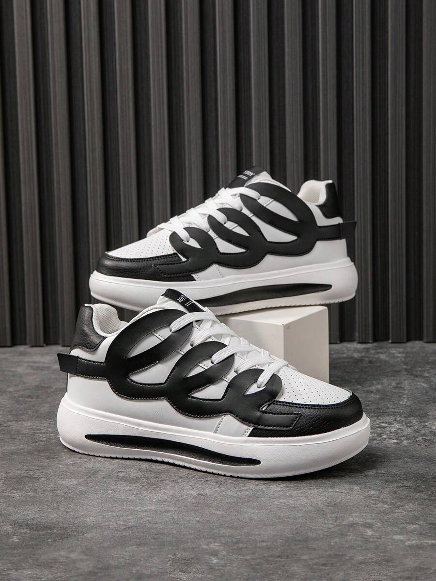 適合10、12和15歲男女孩的時尚運動鞋,適用於全季節滑板、跑步和休閒鞋 - 黑與白 - 查看 1