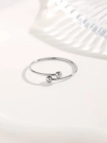 1枚歐美風格的不鏽鋼極簡戒指,適合女性日常佩戴、假日穿著和送禮 - 銀色 - 查看 2