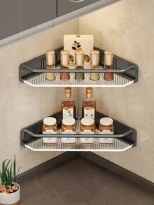 1 件壓克力黏浴室廁所壁掛式化妝品收納架,無需鑽孔 - 灰色 - 查看 3